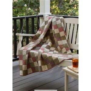 Handmade Patchwork Quilt 62x62 Farmhouse Throw Quilt Topper Primitive Americana